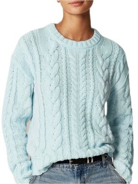 NEW J.Crew Pale Blue Cotton Cable-Knit Crew Sweater Size S